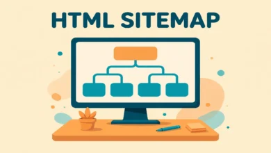 Flat illustration of an HTML sitemap page linking WordPress pages