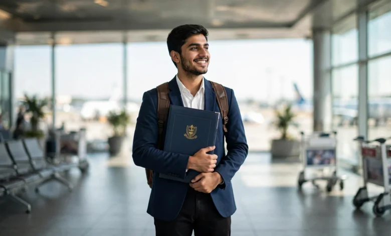 Virtual University graduate planning to study abroad with degree documents