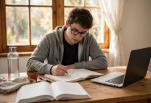 VU student studying with books, laptop and a written daily planner
