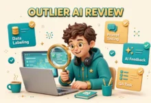Freelancer reviewing AI training tasks on a laptop at home