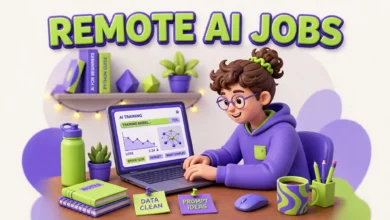 Beginner working remotely on AI training tasks from a laptop at home