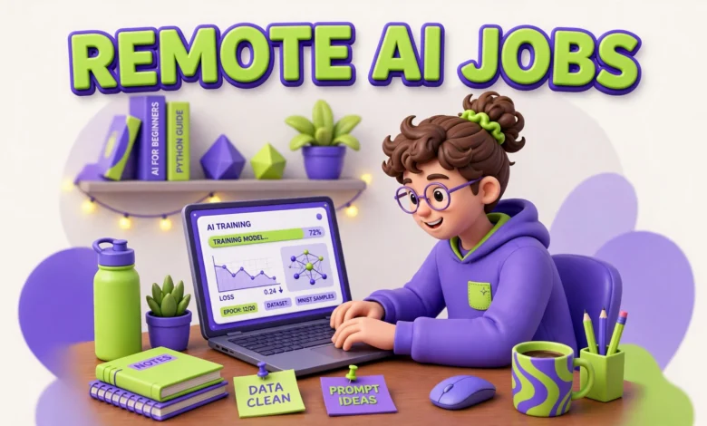 Beginner working remotely on AI training tasks from a laptop at home
