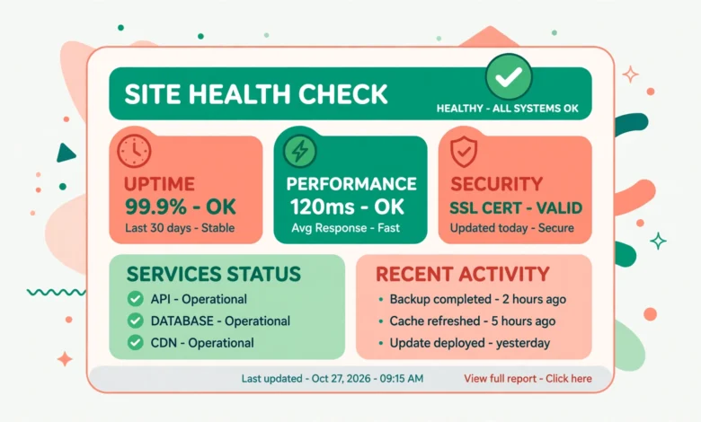 WordPress Site Health status screen showing passed tests and recommendations