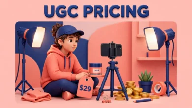 Creator filming a product video for a brand with a phone and small studio lights