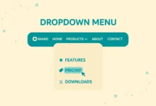 WordPress menu editor showing a dropdown submenu item indented under a parent menu item