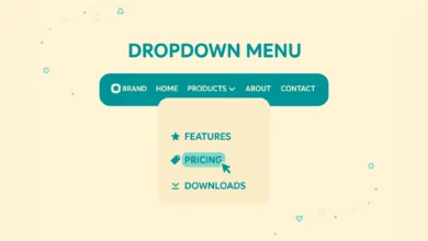 WordPress menu editor showing a dropdown submenu item indented under a parent menu item