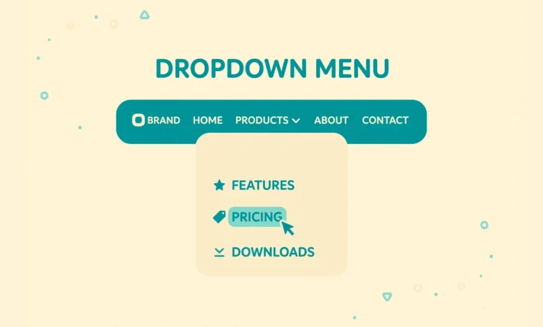 WordPress menu editor showing a dropdown submenu item indented under a parent menu item