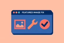 WordPress post editor with the featured image panel highlighted beside a blog post preview