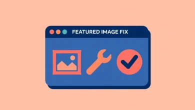 WordPress post editor with the featured image panel highlighted beside a blog post preview