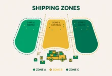 WooCommerce shipping zones settings screen with local, national and international delivery zones