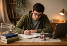 Student studying with a timer and laptop during a focused Pomodoro study session
