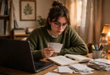 Student testing herself with flashcards for VU exam revision