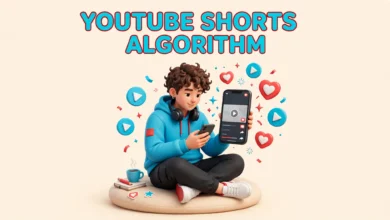 Creator watching short vertical videos on a phone with play buttons floating around