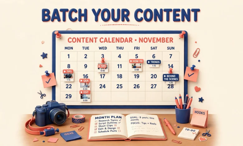 Creator planning a month of content on a calendar board with video clips
