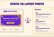 WordPress homepage settings illustration comparing a static front page with a latest posts blog page.