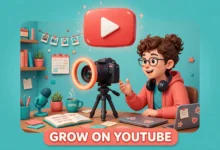 Small creator filming a YouTube video at a desk with a camera and lights.
