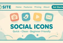 Social media icons row on a WordPress website header
