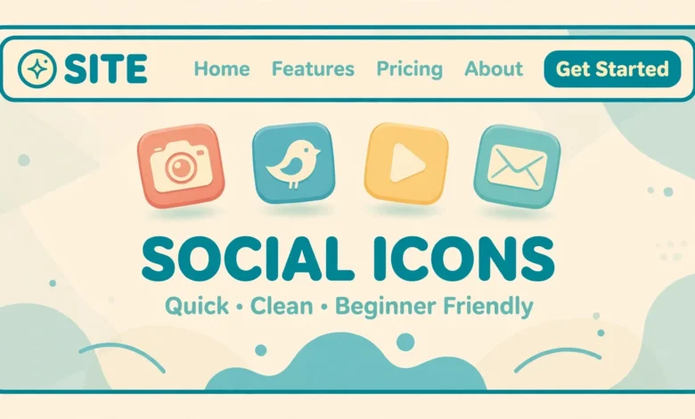 Social media icons row on a WordPress website header