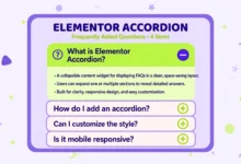 Elementor accordion widget with collapsible FAQ sections open