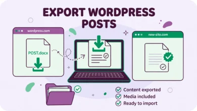 WordPress export tool downloading a content file