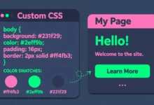 Flat illustration of CSS code styling a WordPress website page