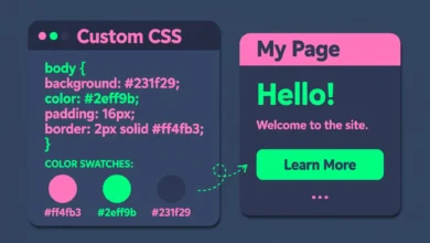 Flat illustration of CSS code styling a WordPress website page
