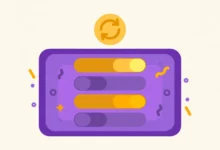 Colorful flat illustration of a WordPress updates screen with a large toggle switch set to off