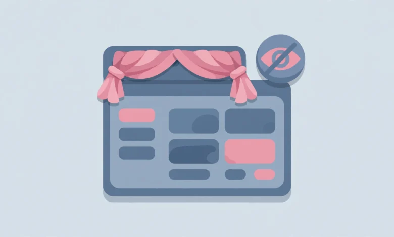 Flat illustration of a WordPress page editor with the page title hidden by a toggle switch