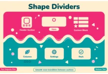 Flat illustration of a webpage section with a wavy divider separating two colorful content blocks