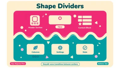 Flat illustration of a webpage section with a wavy divider separating two colorful content blocks