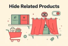 Flat illustration of a WooCommerce product page with related product cards removed for a clean minimal layout