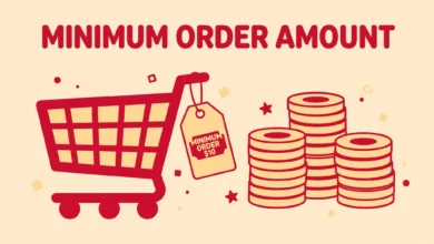 Flat illustration of a WooCommerce shopping cart with a minimum order price tag