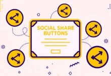 Flat illustration of social media share buttons on a WordPress blog post