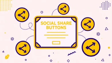 Flat illustration of social media share buttons on a WordPress blog post