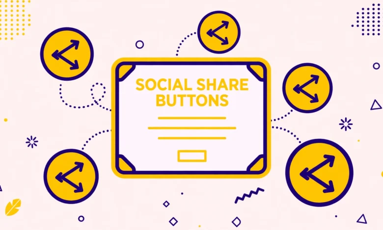 Flat illustration of social media share buttons on a WordPress blog post