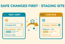 Flat illustration of creating a WordPress staging site for safe testing