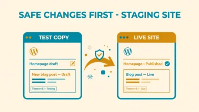 Flat illustration of creating a WordPress staging site for safe testing