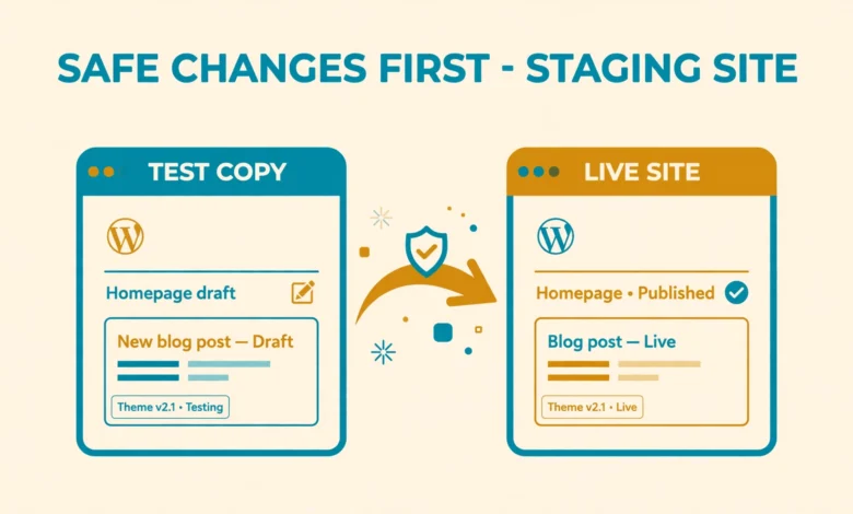 Flat illustration of creating a WordPress staging site for safe testing