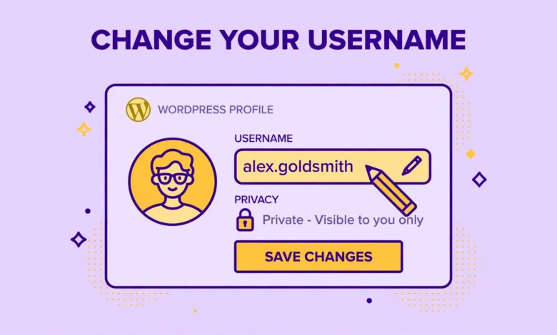 Flat illustration of changing a WordPress username in the admin panel
