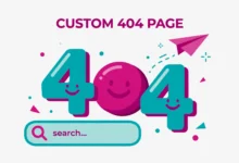 Flat illustration of a friendly custom 404 error page design