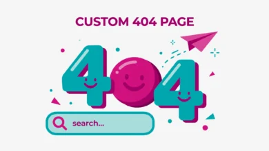 Flat illustration of a friendly custom 404 error page design