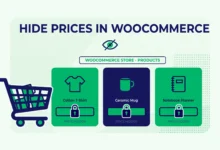Flat illustration of a WooCommerce store with hidden product prices