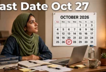 VU student at a study desk with a laptop and an October 2026 wall calendar with 27 circled in red